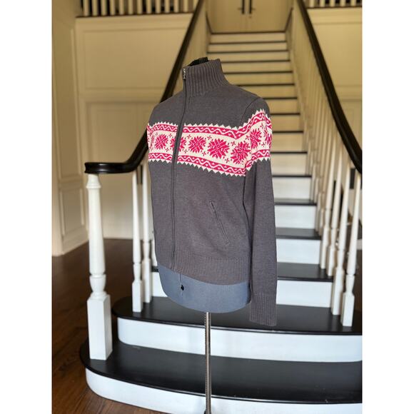 Vintage IZOD Pink Snowflake Fair Isle Zipper Winter Apres Ski Christmas Cabin - Picture 3 of 9